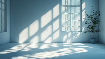 white empty room with window and rays of light cross shadow on the wall rendering