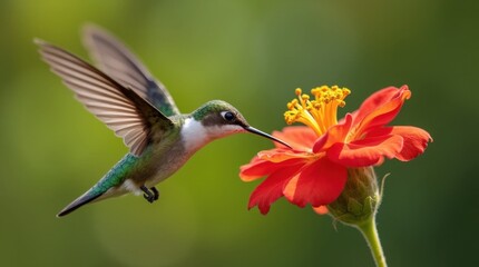 Fototapeta premium Hummingbird Feeding on Vibrant Flower