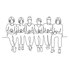 One continuous single drawing line art flat doodle teenagers looking at phone, technology social networks, life on phone. Isolated image hand draw contour on a white background, hand drawn, not AI