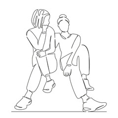 One continuous single drawing line art flat doodle teenage, girl, sitting, person, woman, lifestyle, friends, friendship, young. Isolated image hand draw contour on a white background, hand drawn, not