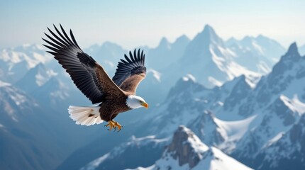 Fototapeta premium Majestic Eagle Soaring Above Snowy Peaks
