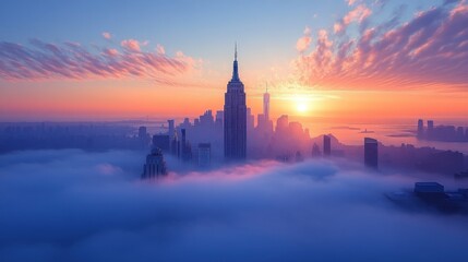 Obraz premium winter in new york city usa manhattan skyline in fog