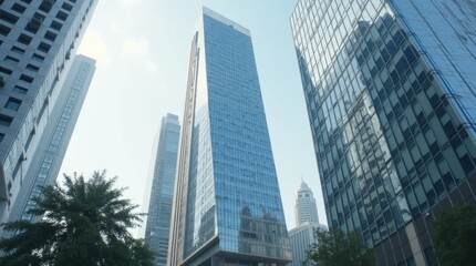 Modern Glass Skyscraper Reflecting City Skyline