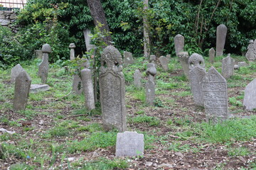 Old Ottoman tombstones at the Ottoman cemetery in Anadolu Hisarı, Istanbul, Turkey.
