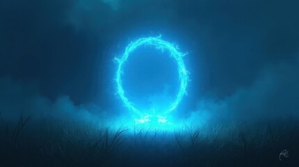 Glowing Portal in a Grassy Field