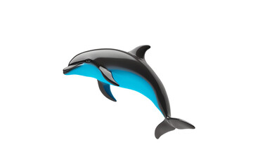 Fototapeta premium A sleek, stylized dolphin with a glossy black exterior and vibrant blue undertones, showcasing its graceful form.