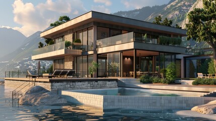 Fototapeta premium Seaside detached villa with pool and large terrace