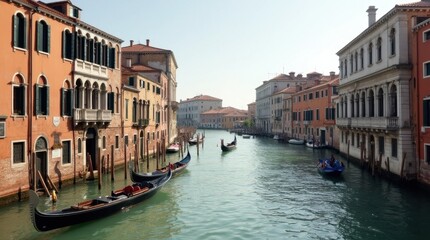 Obraz premium Gondolas on a Scenic Venetian Canal