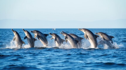Fototapeta premium Dolphins Leaping at Horizon