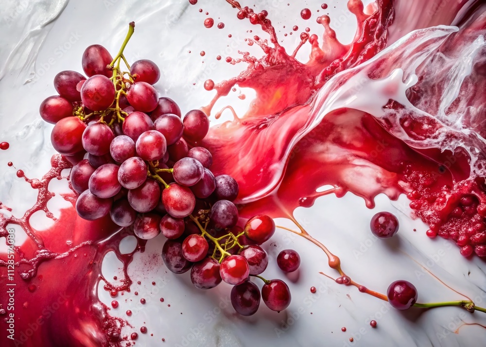 Poster Aerial View of a White Surface Artistically Adorned with Splattered Red Grape Juice Creating a Stunning Contrast and Visual Interest for Culinary and Artistic Themes