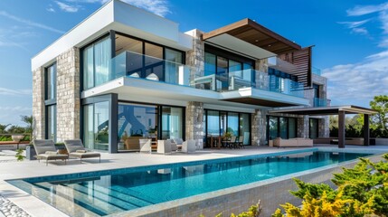 Fototapeta premium Seaside detached villa with pool and large terrace