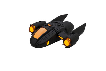 Naklejka premium A sleek, futuristic spacecraft featuring black and orange design elements, showcasing advanced engineering and aerodynamic features.