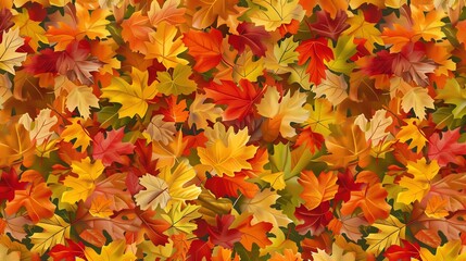 A seamless pattern of colorful autumn leaves.