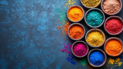 Colorful Powder Dyes In Small Bowls Arranged On Dark Surface