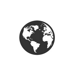 Fototapeta premium Minimalist Black and White Globe Icon with World Map Silhouette, Earth Symbol for Global Concepts