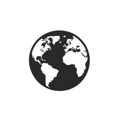 Fototapeta premium Minimalist Black and White Globe Icon with World Map Silhouette, Earth Symbol for Global Concepts
