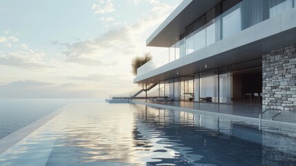 Naklejka premium Seaside detached villa with pool and large terrace