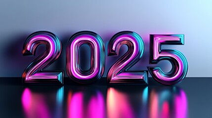 New Year's celebration 2025, A large, neon sign that reads "2025" in a futuristic font