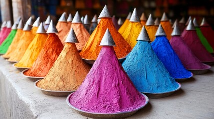 Colorful Powder Cones Arranged In A Market Row