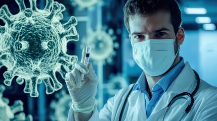 Medical professional administering COVID booster vaccine with syringe in clinical environment