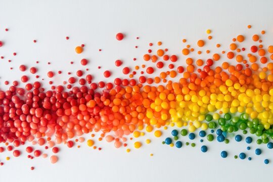 Rainbow colored spheres arranged in a wave pattern