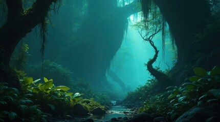 Obraz premium Bioluminescent Alien Jungle with Strange Wildlife