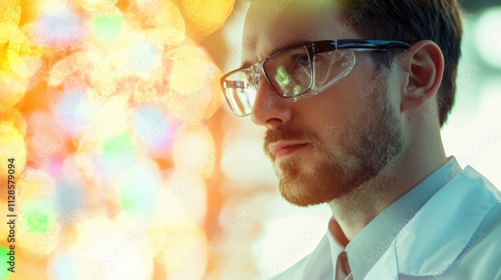 Poster scientist analyzing molecular structures in laboratory with advanced techniques and equipment