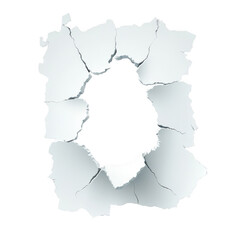 Obraz premium Torn white paper with a hole in the middle, empty space inside for text or message, isolated on a grey background