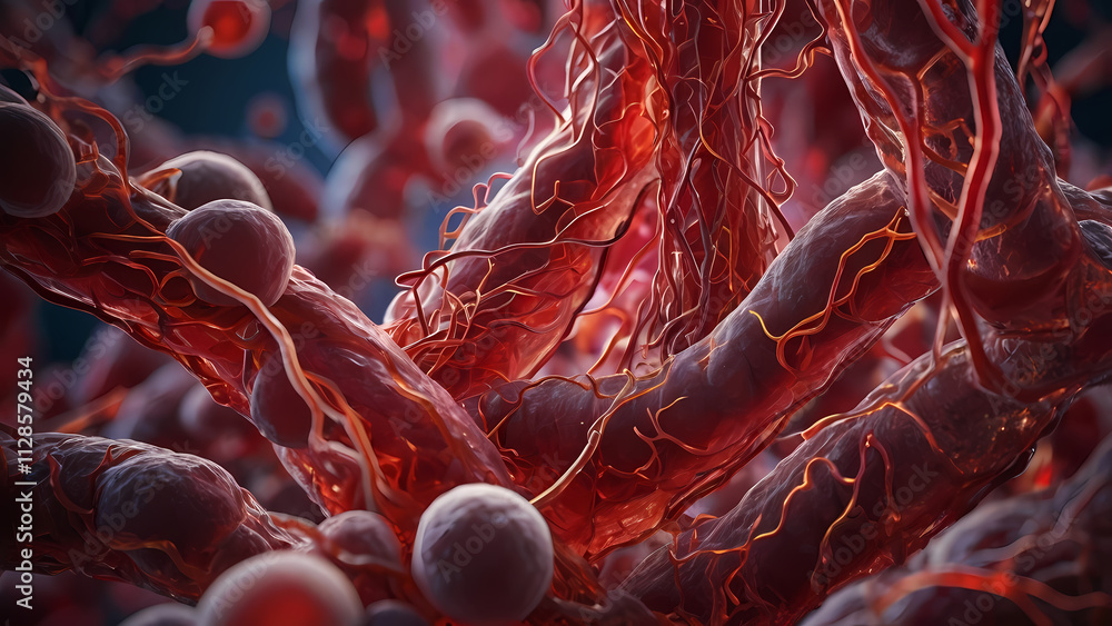 Aufkleber intricate vascular network: a mesmerizing microscopic view of a complex vascular system, rich in dee