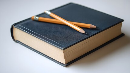 Closed book with pencils on white background