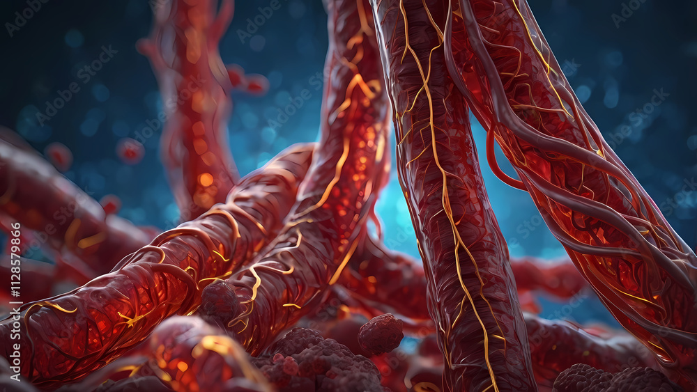 Poster intricate vascular network: a close-up, abstract, and mesmerizing digital rendering of a vascular ne