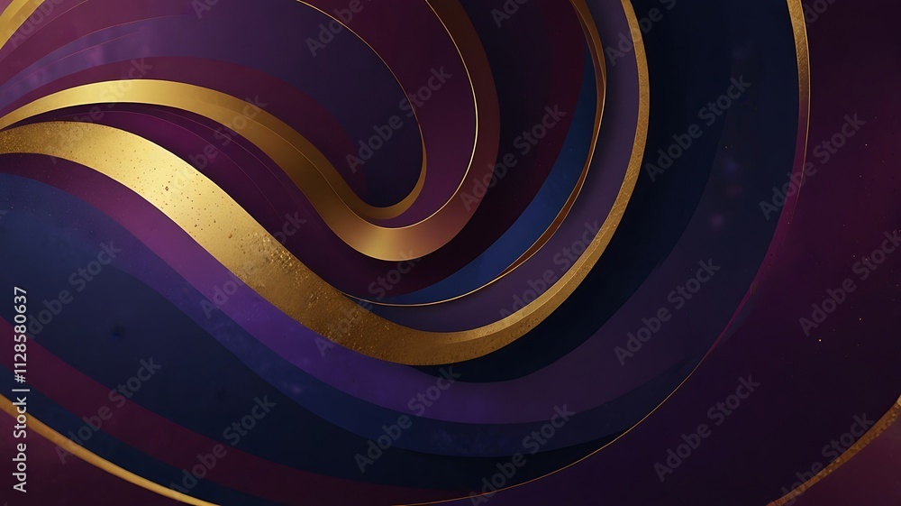 Wall mural 22. subtle and radiant abstract design with golden spirals over a deep gradient of cobalt and plum t
