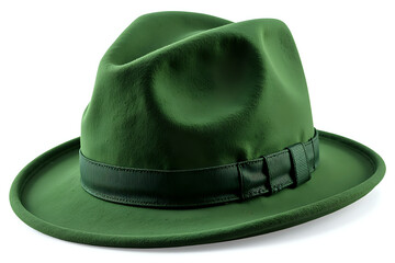 Classic Dark Green Fedora Hat on White Background with Textural Detail