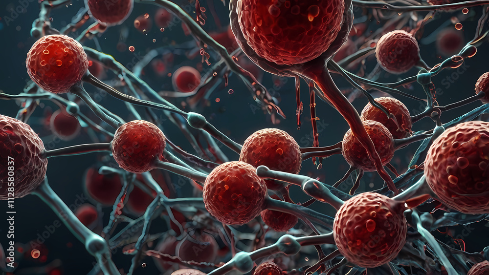 Poster microscopic world of neurons: a mesmerizing close-up of neurons, their intricate network of dendrite