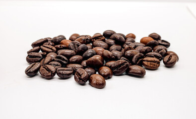 Coffee beans or  Roasted coffee bean isolated on white background, Close-up