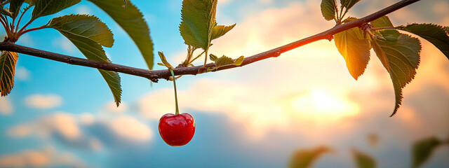 tree branch with cherry. Selective focus.