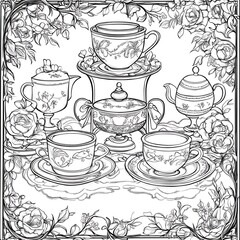 Vintage Tea Party with Intricate Teacups and Saucers