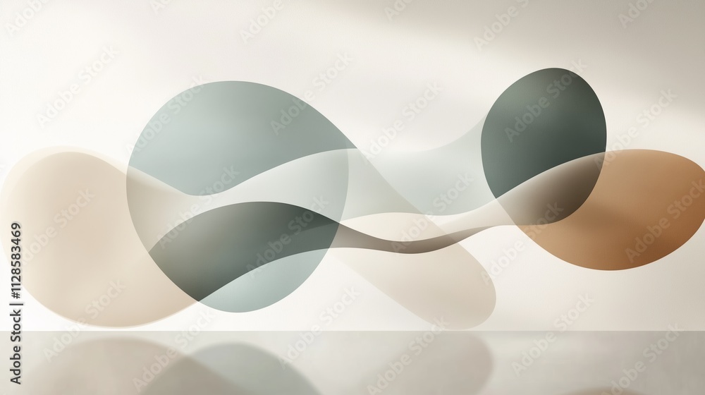 Aufkleber abstract composition featuring fluid shapes and colors in a modern minimalist style on a neutral bac