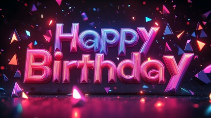 A bold kirigami card featuring "Happy Birthday" with letters crafted from intricate geometric cuts, including sharp triangles and smooth arcs, vibrant gradient tones and glowing light, hd precision,