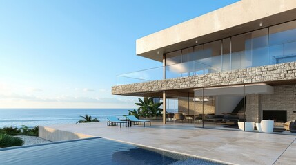 Fototapeta premium Seaside detached villa with pool and large terrace