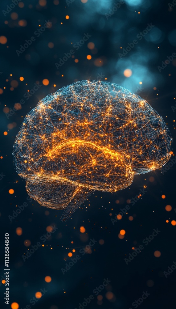 Aufkleber glowing brain neurons representing artificial intelligence, neural network, and deep learning