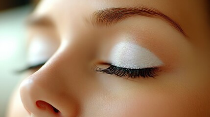 Fototapeta premium Close-up of a woman's face with white eye makeup.