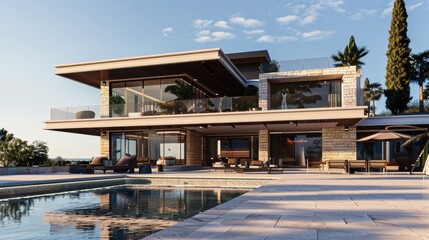 Obraz premium Seaside detached villa with pool and large terrace