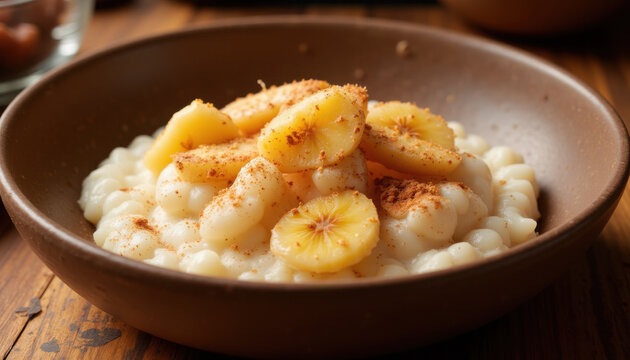 Banana and tapioca pudding with cinnamon