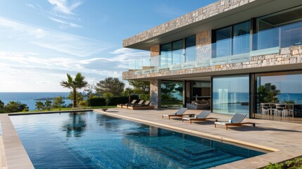 Obraz premium Seaside detached villa with pool and large terrace