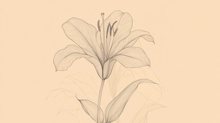 Naklejka premium Delicate line art drawing of a single lily flower on a pale background.