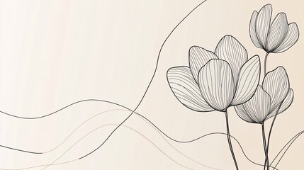 Elegant line art floral illustration with beige background.