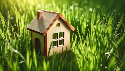 miniature house with grass