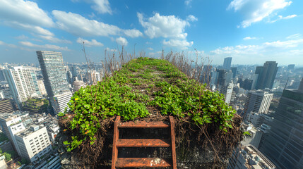 Obraz premium Urban rooftop garden oasis tokyo cityscape landscape photography green environment elevated viewpoint nature concept for sustainability