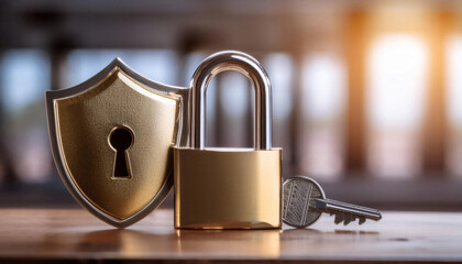 Security and protection, featuring symbols like a padlock, shield, and a key symbolizing safety,...